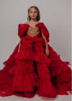 Red Glitter Tulle Unique Flower Girl Dress